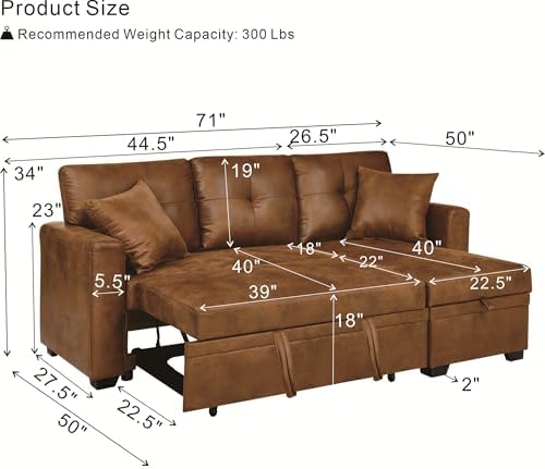 L Shaped Sectional Couch with Storage and Pull Out Bed, 3 Seater Sleeper Sofas - Image 3