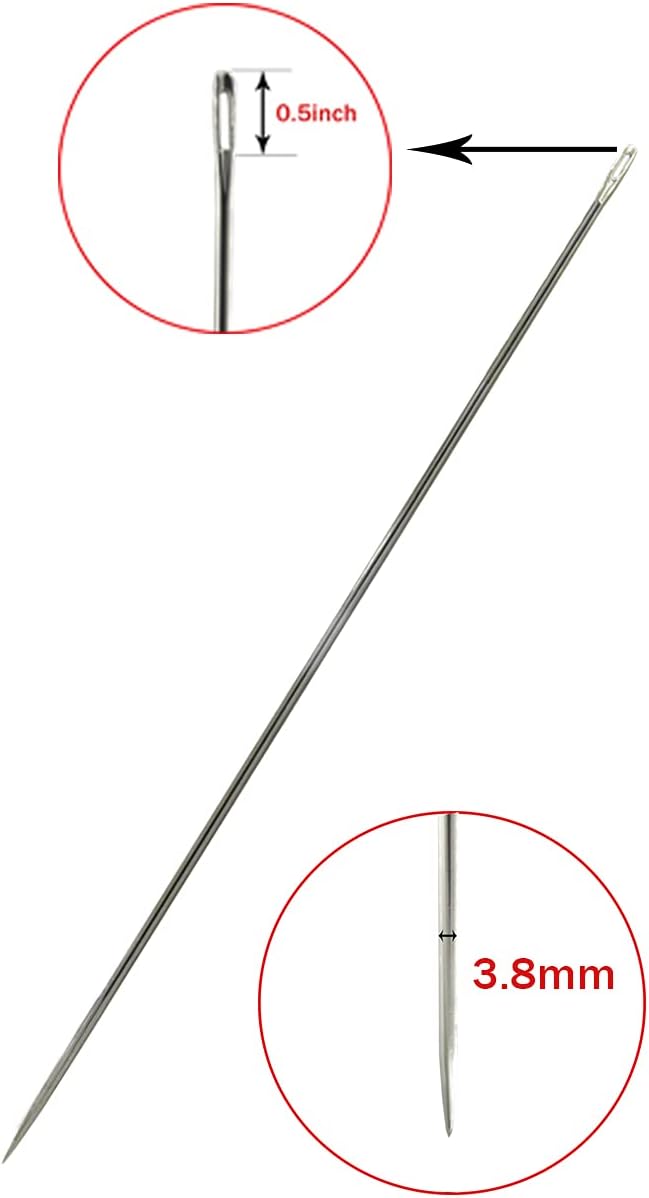 Marcobrothers 4" 2 pcs Professional Upholstery Large Eye Long Needle,Easy to Thread,with 1 roll 284 Yard 150D 1mm-Width Leather Sewing Waxed Thread,Black.(4 inch 2 pcs)