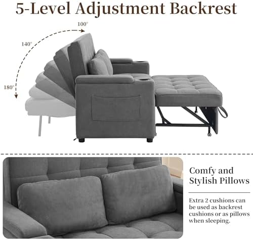Korser 55.5'' 3-in-1 Convertible Sofa Bed, Pull Out Couch - Image 3