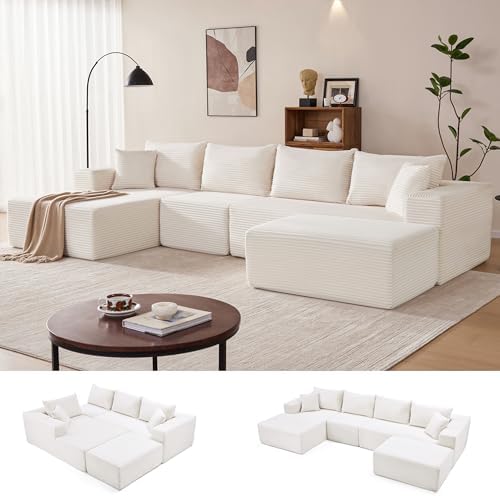 Mangodan 140” Cloud Sectional Couch, Modular Sectional Sofa by Mangodan