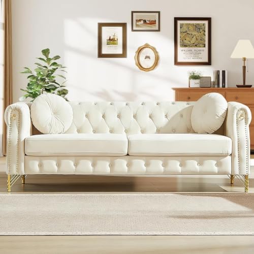 82" Velvet Chesterfield 3-Seater Sofa by Kolavess