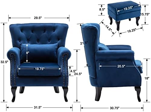 Mid-Century Accent Chair with Ottoman Modern Button Tufted Armchair Wingback - Image 3