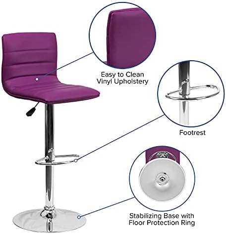 Flash Furniture Vincent 2 Pack Modern Purple Vinyl Adjustable Bar Stool - Image 5