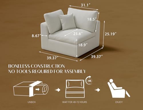 ohllob Corner Seat for Cloud Sectional Couches Living Room, Warm White - Image 2
