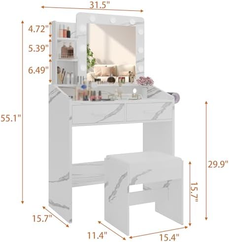 Vanity Desk with Power Outlet, Makeup Vanity with Large Mirror and LED Lights - Image 2