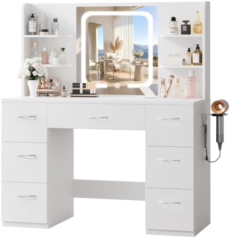 LIVELYGLOW 43" Large White Makeup Vanity Desk - Image 3