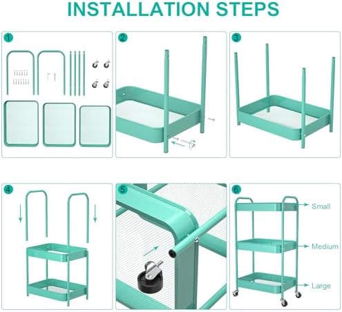 3-Tier Rolling Cart, Metal Utility Storage Carts - Image 5