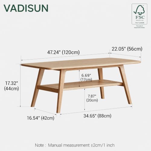 100% Solid Wood Coffee Table for Living Room, 47.24" Mid Century Modern Tables - Image 2