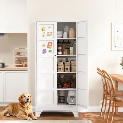 Yizosh Metal Storage Cabinet 71" White Kitchen Pantry Storage Cabinet by Yizosh