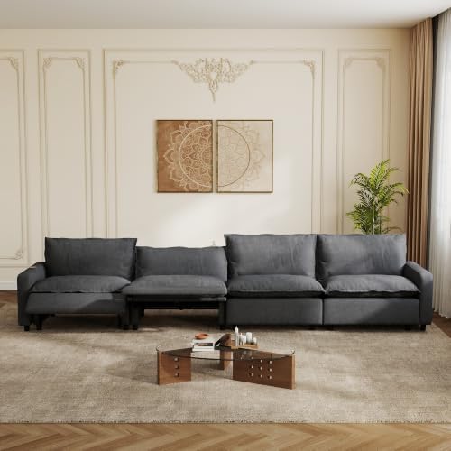 148.8 Inch Power Recliner Modular Sectional Couch, 4 Seater Cloud Sectional Sofa by LovingAHome
