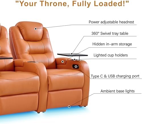 comfiroom Home Theater Seating, Top-Grain Leather Power Recliner Chair - Image 4
