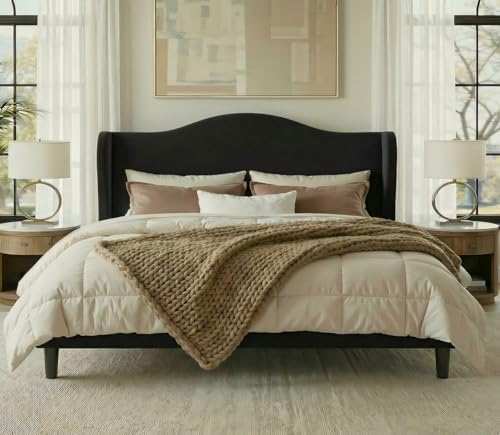 Allewie King Size Bed Frame, Plush Velvet Wingback, Modern Style - Image 3