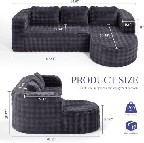 Hobestluk Boneless Couch Modular Sectional Sofa L-Shape Lounge Cloud Couch - Image 2