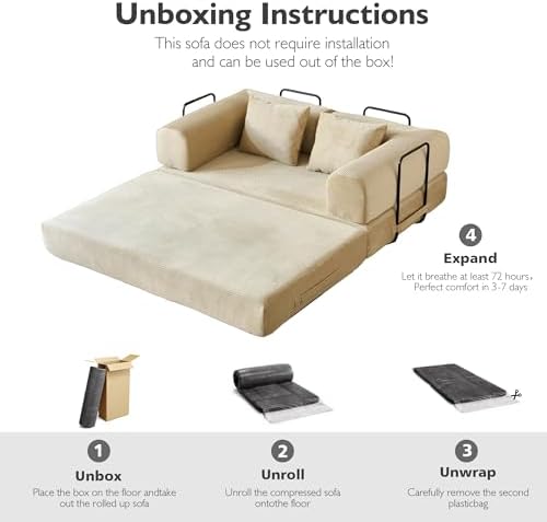 59in Boneless Couch Convertible Futon Sofa Bed Queen - Image 4