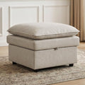 27" Beige Faux Leather Storage Ottoman, Large Square Footrest by Abbrevi