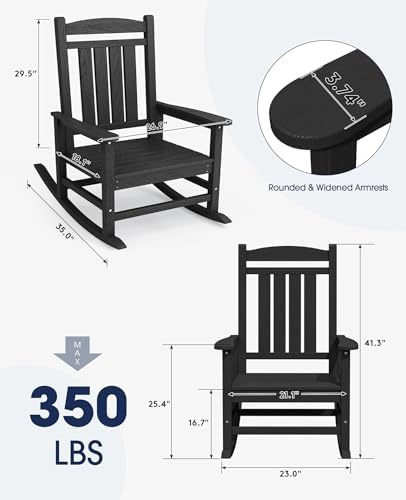 KINGYES HDPE Outdoor Rocking Chair Set of 2, All Weather Rocker - Image 3