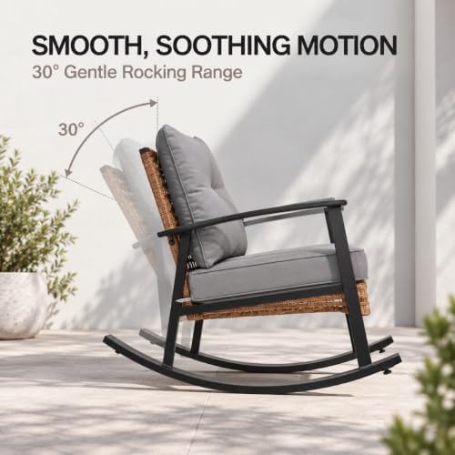 LAUSAINT HOME 3 PCS Wicker Rocking Chair, Outdoor Patio Furniture - Image 5