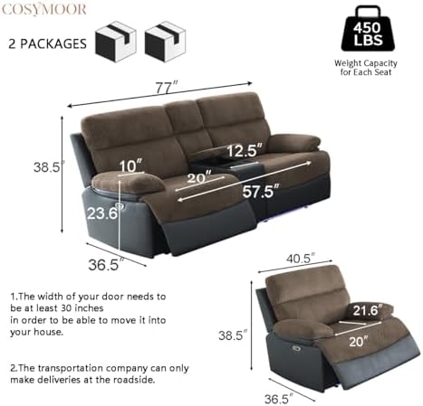 Corduroy Sofa Set, Power Reclining Loveseat - Image 2