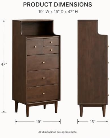 YESWOOD 100% Solid Wood Nightstand, 6 Drawer - Image 2