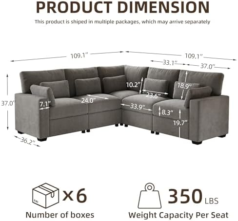 WorthFurni 109.1'' Modular Sectional Sofa, L Shaped Oversized Extra Deep Couches - Image 2