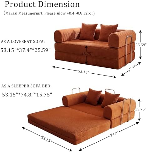 Futon Sofa Bed Modular Loveseat Sleeper Folding Pull Out Couch - Image 2
