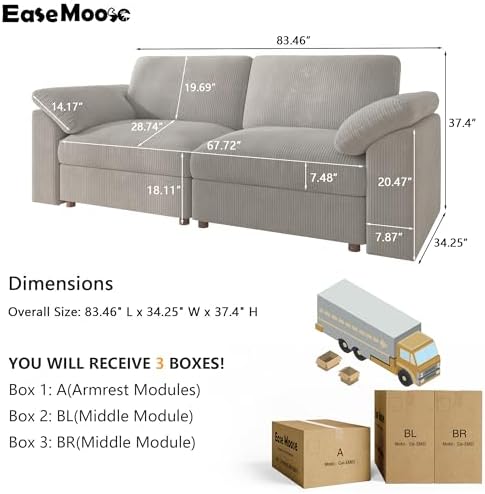 EASE MOOSE Modern Loveseat Couch, 2 Seat Modular Sofa - Image 2