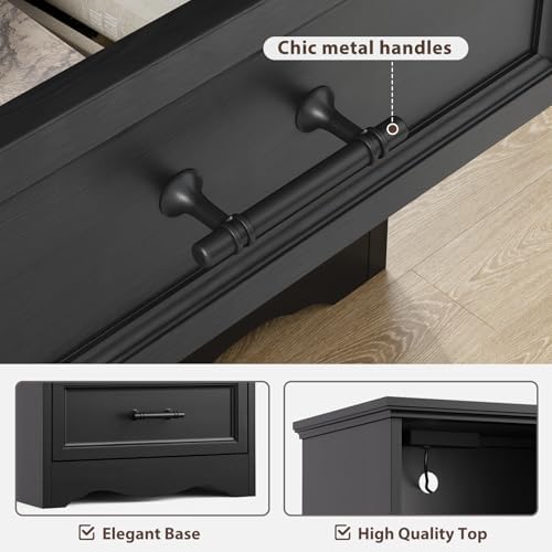 YANSNWO Black Nightstand with Charging Station, 19.7" 2-Drawer End Table - Image 6