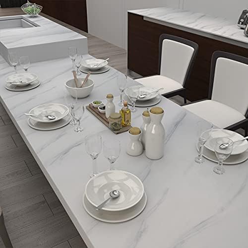 TOTIO 31.5x78inch Extra Wide White and Grey Marble Granite Look Wallpaper Peel - Image 2