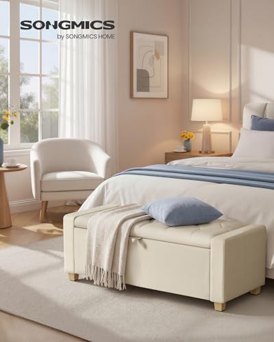 SONGMICS Storage Ottoman, 48 Inches Long Bed End Stool, Solid Wood Legs - Image 3