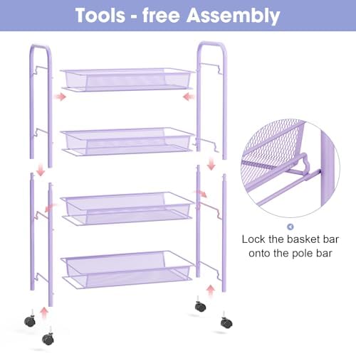 TOOLF 4 Tier Rolling Cart, Metal Utility Storage Cart - Image 5