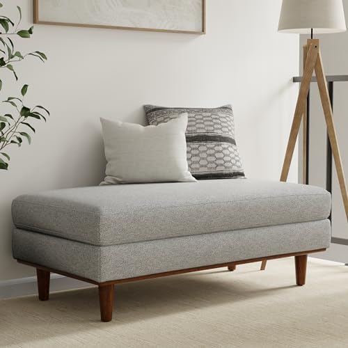 SIMPLIHOME Morrison 49" Wide Woven-Blend Fabric Rectangle Ottoman in Grey - Image 2