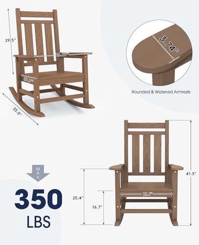 KINGYES Oversized Outdoor Rocking Chair Set of 4, HDPE Patio Rockers - Image 3
