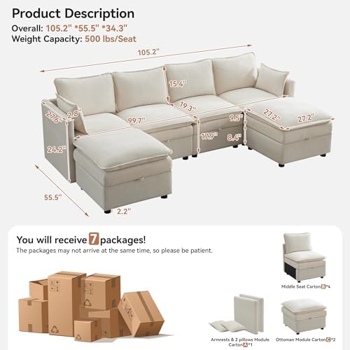105" Cloud 4 Seater Sectional Modular Couch - Image 2