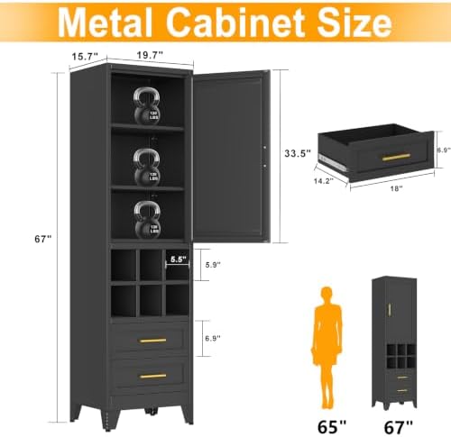 Ckzbx Tall Narrow Storage Cabinet, 66.93" H Tall Bathroom Cabinet Metal Pantry - Image 2