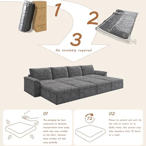 EASE MOOSE 147" Cloud Sofa Bed, Oversized Boneless Couches - Image 3