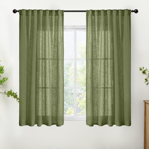 YoungsTex Olive Green Linen Curtains 45 Inch Length by YoungsTex