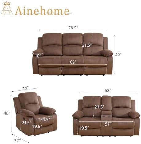 A Ainehome 3 Piece Set Corduroy Recliner Sofa Set - Image 2