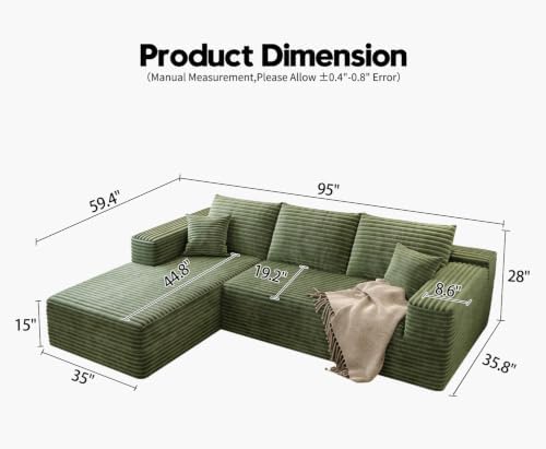 Settab 95" Boneless Couch Modular Sectional Sofa L-Shape Lounge Cloud Couch - Image 2