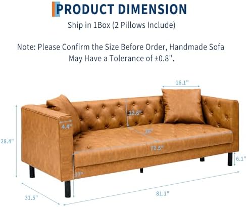 GarveeTech Modern Leather Sofa 81", Chesterfield Style 3 Seater Couch - Image 2