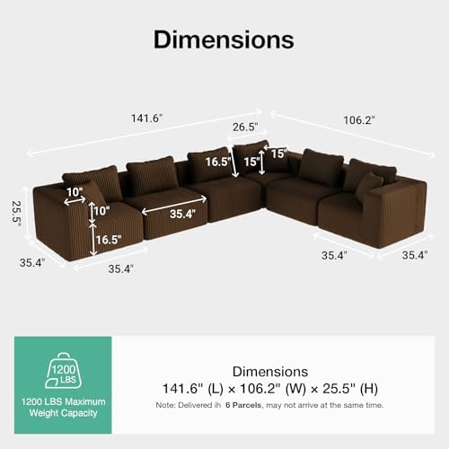 Novilla 141" Modular Sectional Sofa, L Shape Plush Sectional Couch, Modern - Image 2