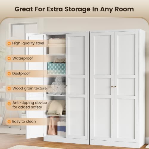 71"Metal Pantry Kitchen Pantry Storage Cabinet Tall White Cabinet - Image 6