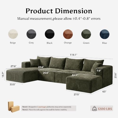 118" U Shaped Boneless Couches for Living Room, Modular Sectional Sofa - Image 2