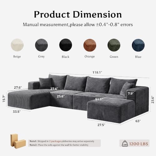 118" U Shaped Boneless Couches for Living Room, Modular Sectional Sofa - Image 2