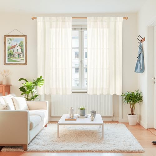 YoungsTex Ivory Linen Curtains 54 Inch Length, Short Light Filtering Drapes - Image 2