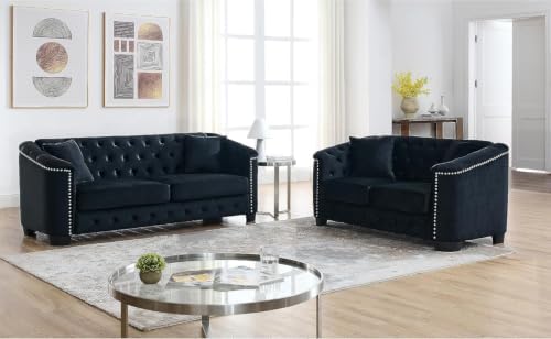 59" Modern Velvet Chesterfield Sofa - Image 6