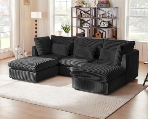 115" Oversize Corduroy Modular Sectional Sofa Couches by CHICHOUSE