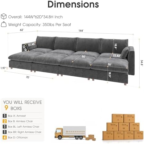 WorthFurni Oversized Modular Sectional Sofa, Comfty Modular Sofa - Image 2