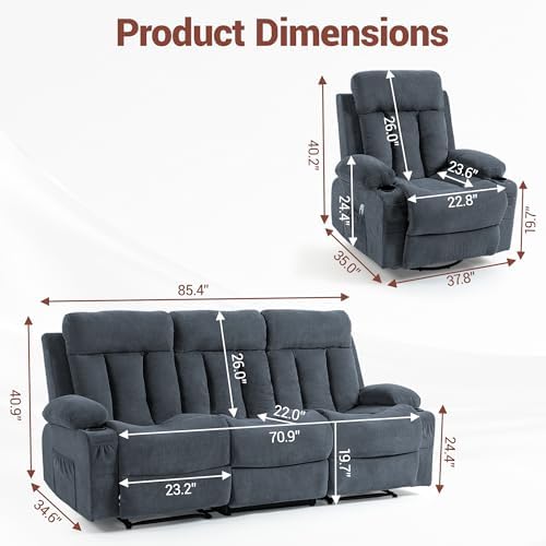 2 Piece Manual Recliner Sofa Set, Sofa & Chair - Image 2
