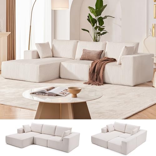 108" Boneless Couch with Chaise, Cloud Sectional Modular Sofa by Weture