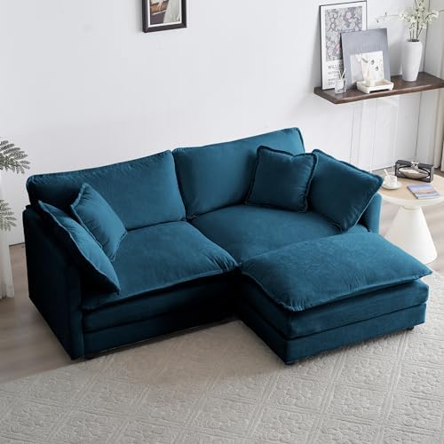 GNIXUU 76.7" Blue Small L Shaped Cloud Couch Loveseat by GNIXUU